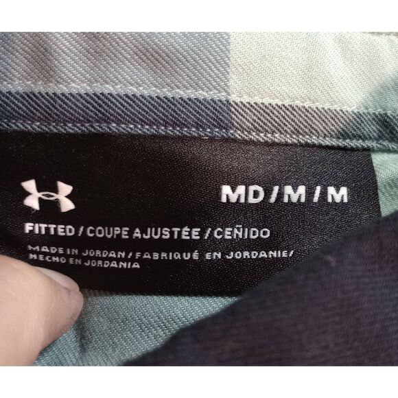 Under Armour Shirt Ladies Medium Teal Plaid Button Front Long Sleeve Flannel Gor - Picture 6 of 9
